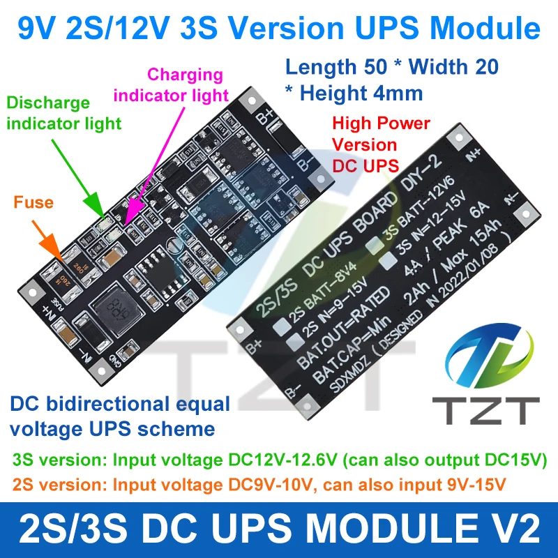 TZT DC 12V/15V 50W 4A UPS Power Supply Module Uninterruptible Power Control Board 2S 3S Charging Step Up Protection Module