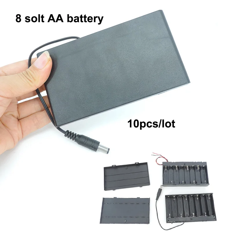 10x 12V AA Battery 8 port solts pack Holder Case Box with On/Off Switch 1.5V AA Holder DC 2pin wire 5.5x2.1mm connector cable