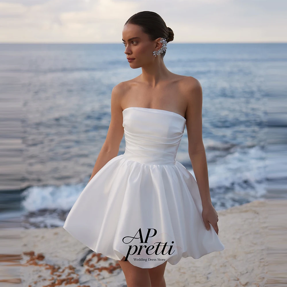 AP pretti Classic Soft Satin Mini Wedding Dress Strapless Customized Sleeveless Mini-Length Bridal Gowns 2026 Vestidos De Novia