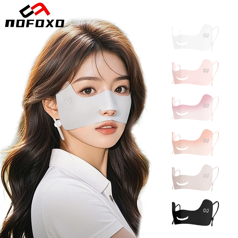

NOFOXO Summer UV Protection Ice Silk Sunscreen Face Mask Sun Shading Breathable Hanging Ear Women Outdoor Cycling Golf Running