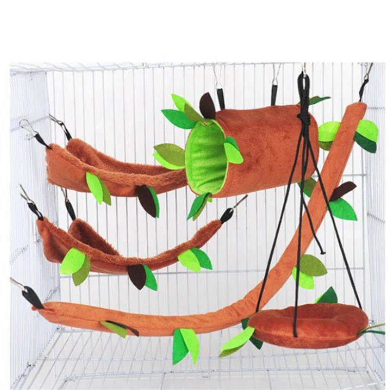 Hot Sale-10Pcs الهامستر السكر طائرة شراعية معلقة قفص الملحقات مجموعة ورقة الخشب تصميم أرجوحة الحيوانات الصغيرة قناة حبل سوينغ #2