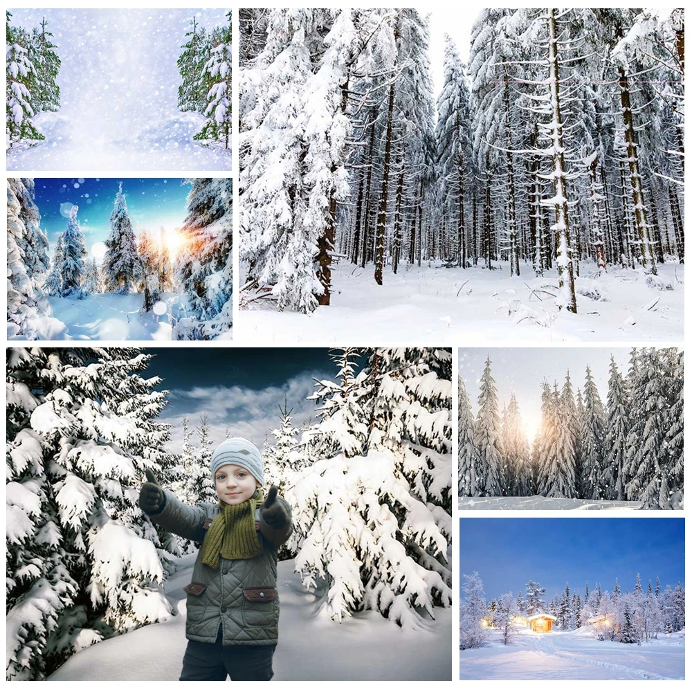 

MOON.QG Snow Forest Backgrounds For Photographs Pine Trees Winter Landscape Backdrop Wallpaper Portrait Photozone Studio Photo