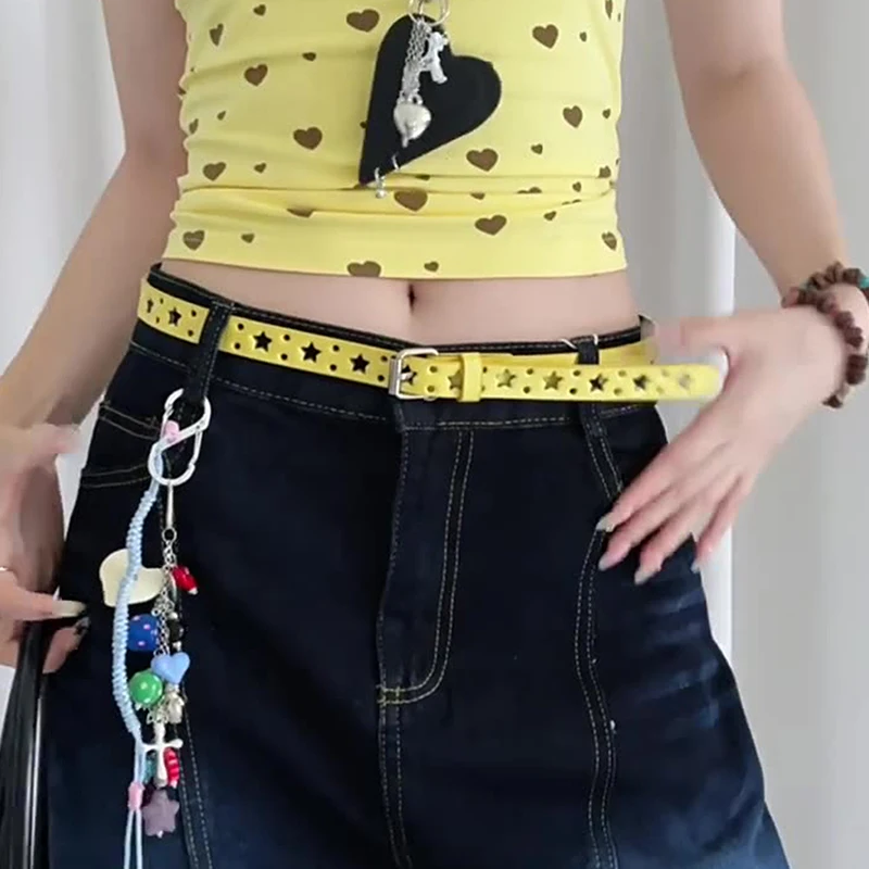 

Y2K Punk Belts Lemon Yellow Women's Belt Waist Strap Belt Subculture Y2K Belt Punch Free Waistband Jeans Skirt Decoration