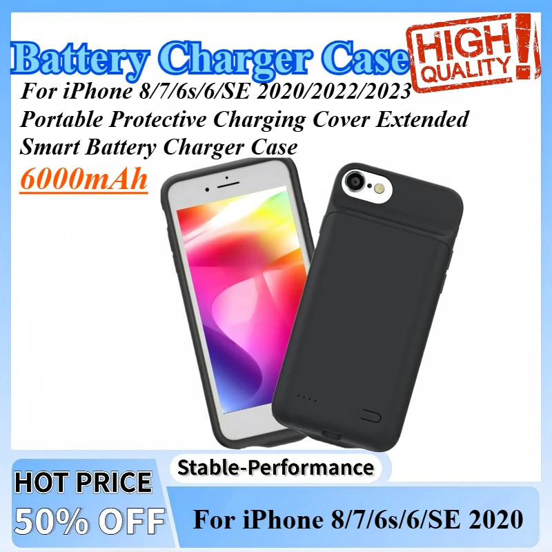 

6000mAh Power Case For IPhone 8/7/6s/6/SE 2020/2022/2023 Portable Protective Charging Cover Extended Smart Battery Charger Case