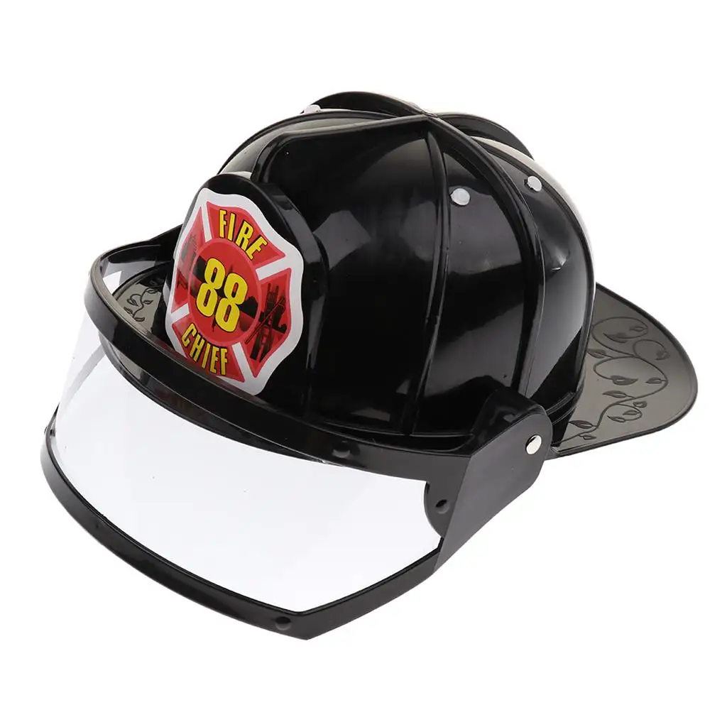 Black Plastic Fireman Safety Helmet Toy Adjustable Extinguisher Firefighter Cap for Kids Cosplay Game