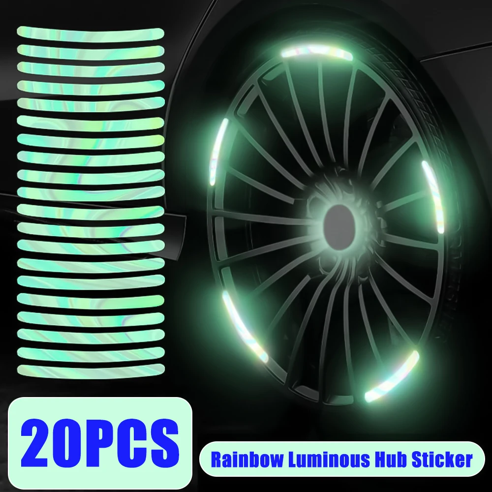 20Pcs Luminous High Reflective Car Wheel Hub Sticker Stripe Tape for Motorcycle Car Night Driving Safety Universal Sticke Cover