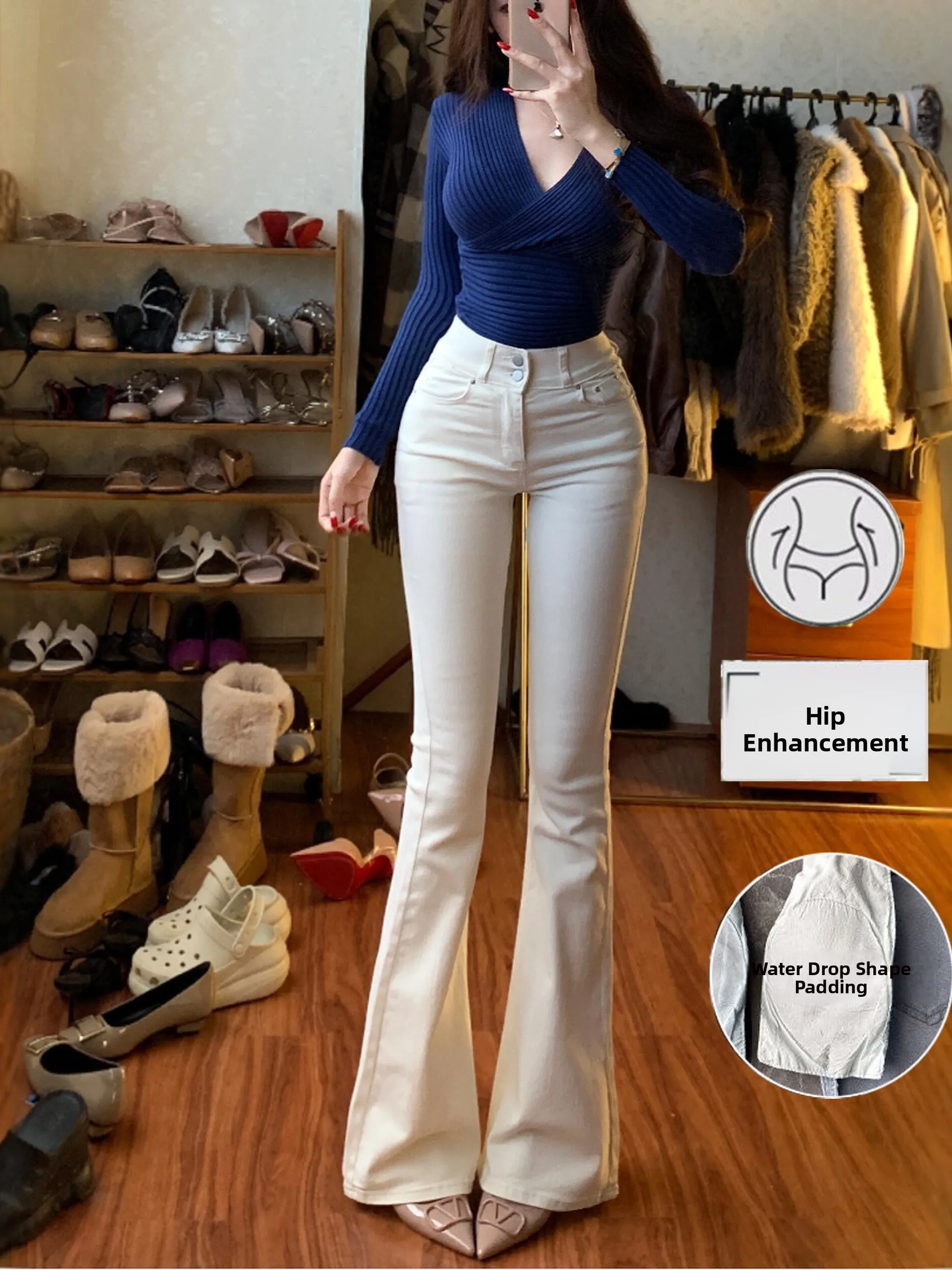 

Tight Fit Bell Bottom Denim Jeans Women's plus Size High Waist Casual Wear Light Washed Summer New Style LiLi Fashion