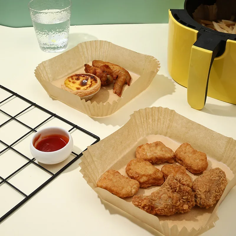 100 pçs fritadeira de ar papel à prova de óleo isolamento bandeja de papel descartável antiaderente almofada de cozimento conveniente e durável fritadeira de ar quadrado