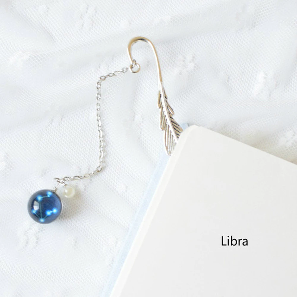 Teacher Gift Feather Bookmark Luminous Creative Metal Book mark 12 Constellation Bookmark Pendant Noctilucent Bookmark Bookmark