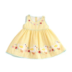 Baby girl Summer Dress with Embroidered Flowers & Cartoon Ducks - Cute Toddler Fashion