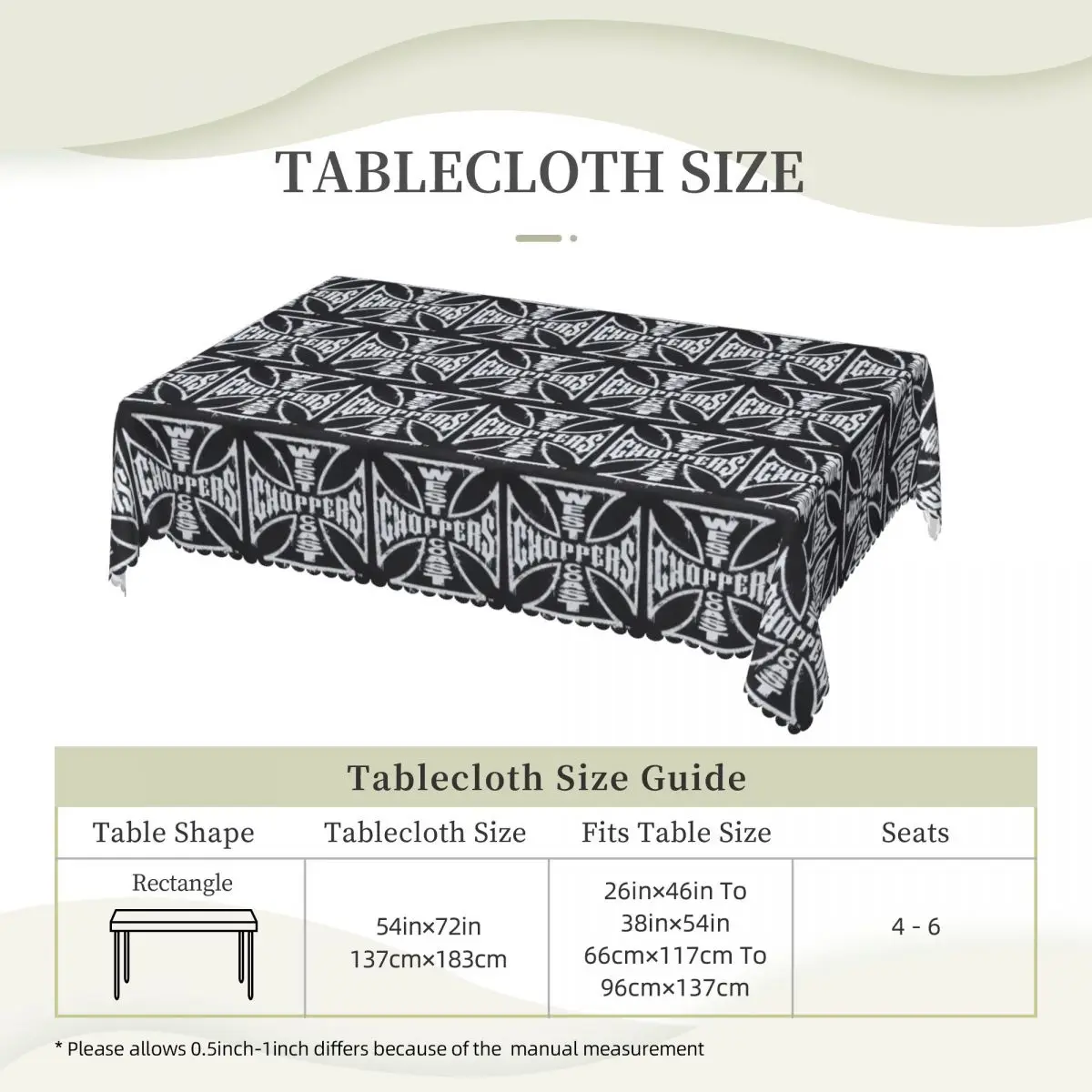 West Coast Iron Cross Choppers Custom Rectangular Tablecloth Oilproof Table Cover for Dining Events Table Cloth