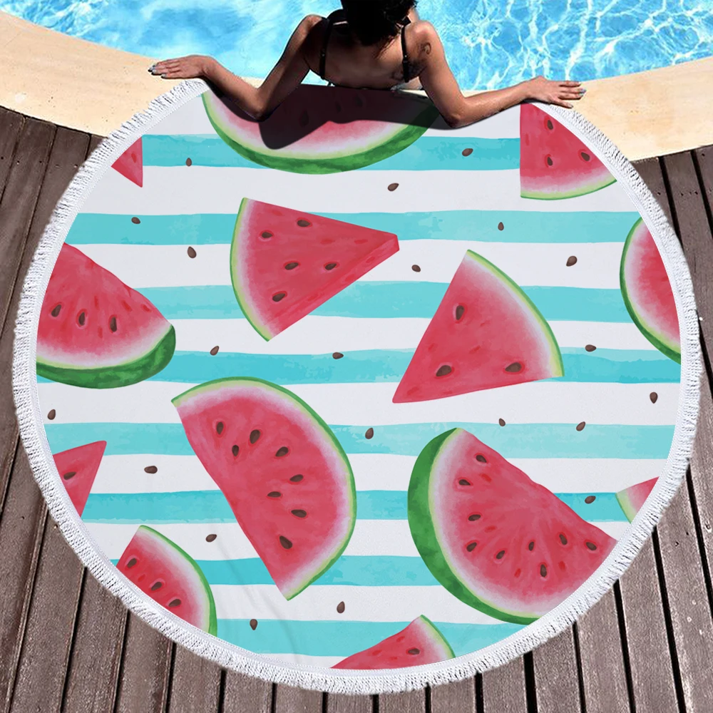 Summer Watermelon Round Beach Towel with TasselsPineapple Microfiber Shower Bath Towel Swim Cloth Circle Beach Towel Yoga Mat150