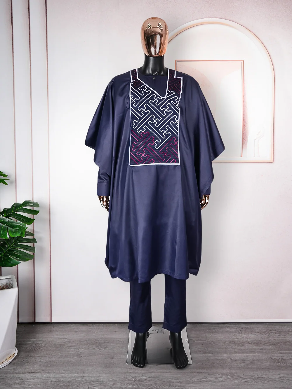 H&D New African Suit For Men Robe Shirt Pants Set Long Sleeve Tops Embroidery Clothes Africain Homme Traditional Robes Ramadan