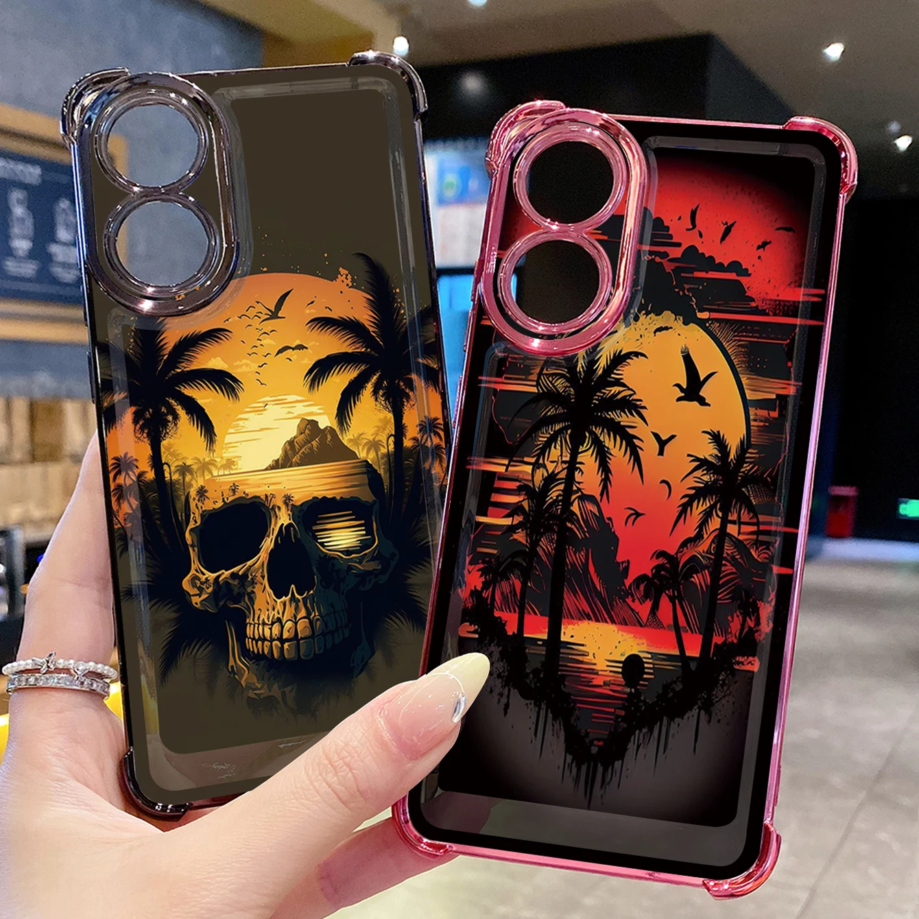 Совместимость с OPPO A3X A2 Pro A40 A60 A18 A38 A57 A77 A78 A58 5G Чехол с покрытием в виде черепа кокосовой пальмы и защитой от падения