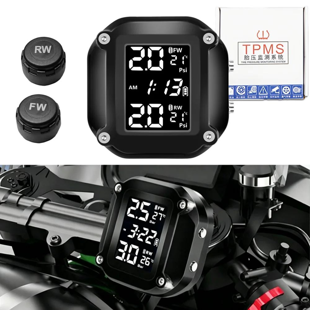 Sistema de Monitoramento de Pressão de Pneus para Motocicletas com Carregamento Rápido QC 3.0 e Saída USB, Sistema de Alarme de Temperatura de Pneus