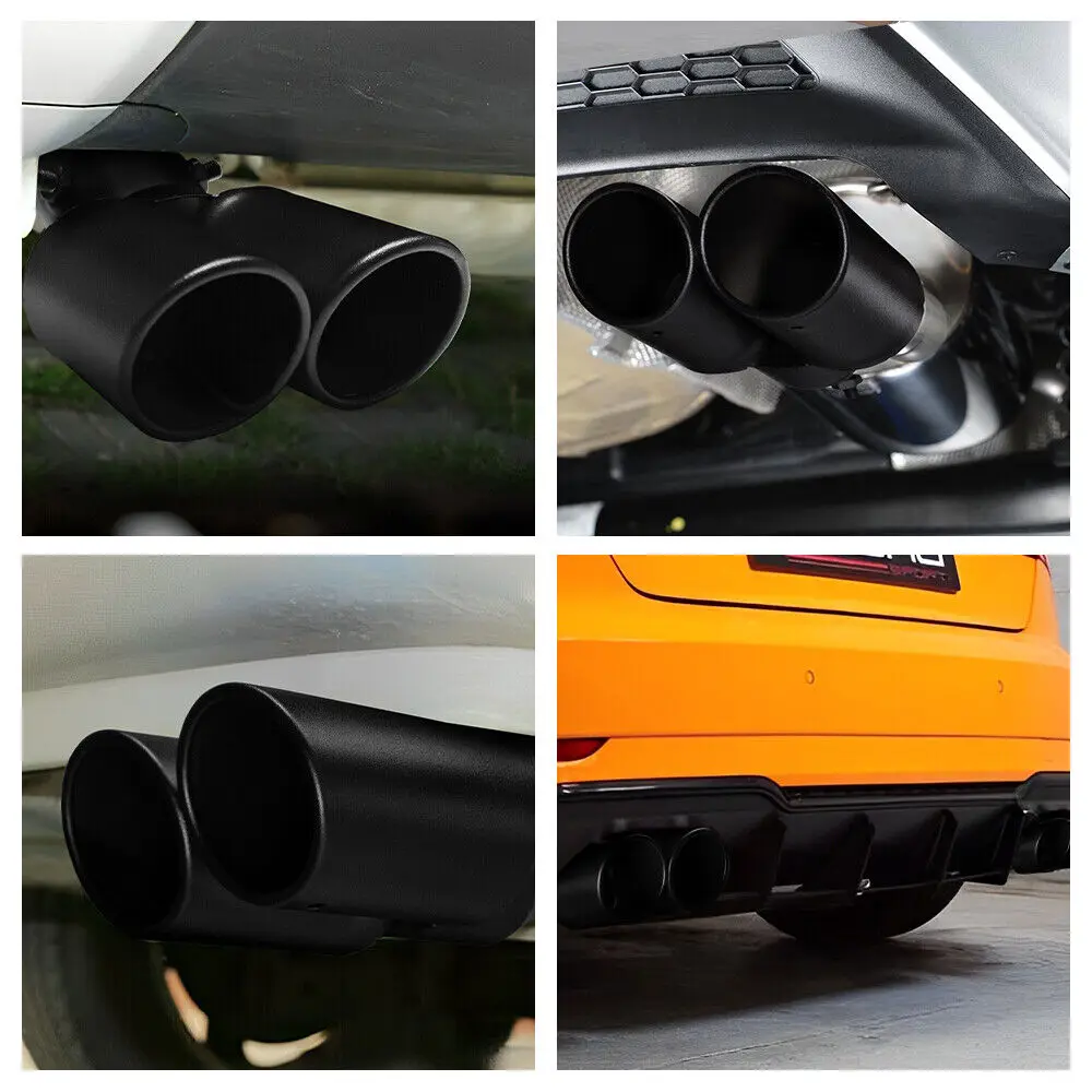 Car Refit Parts Exhaust Pipe Rear Muffler Pointed Matte Black Stainless Steel Double Exit Tail Throat Auto Ornament Accessory