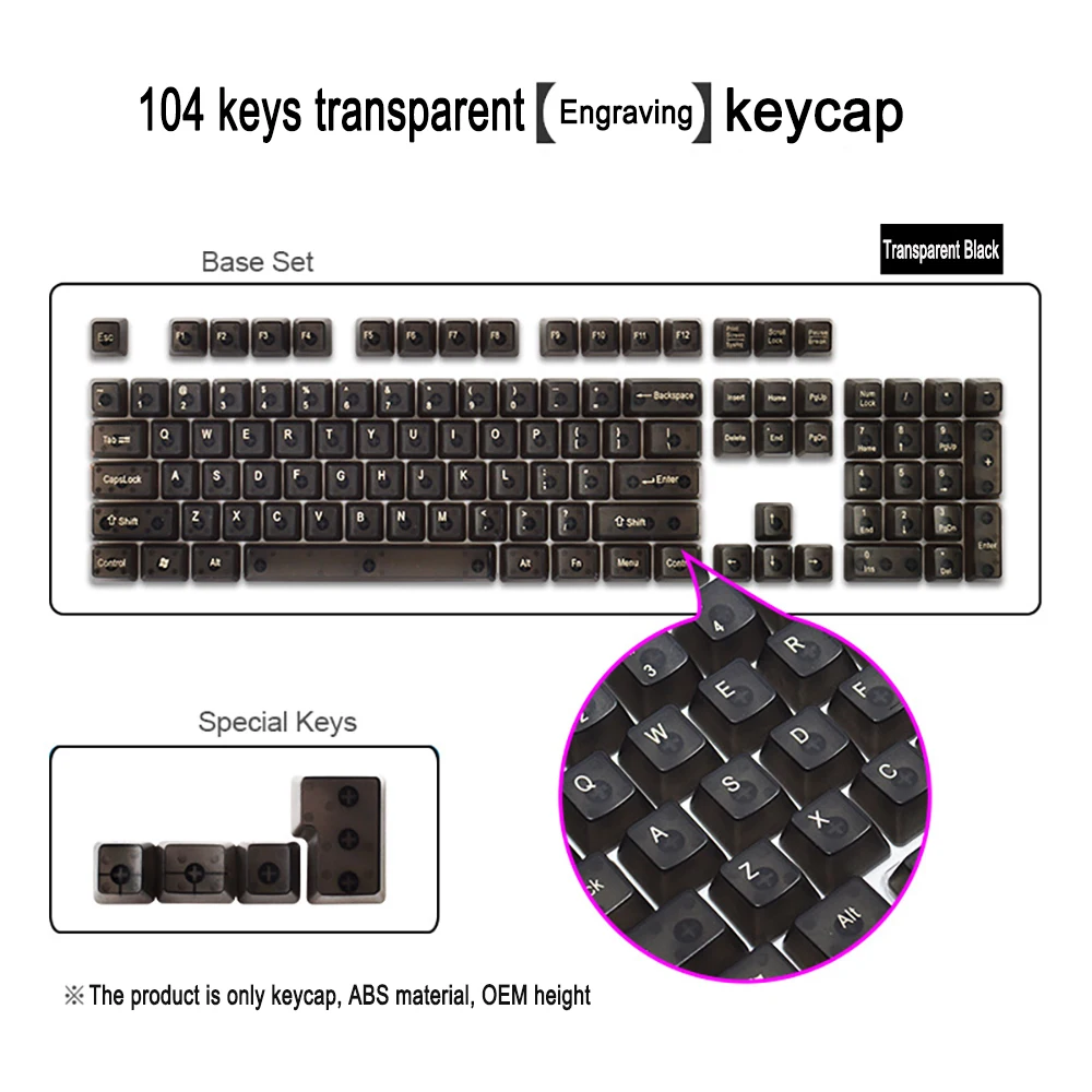 Tutup kunci transparan 104 tombol kosong bening OEM profil ABS tutup kunci untuk tombol Mx Keyboard Gaming mekanik lampu latar RGB tutup kunci kustom