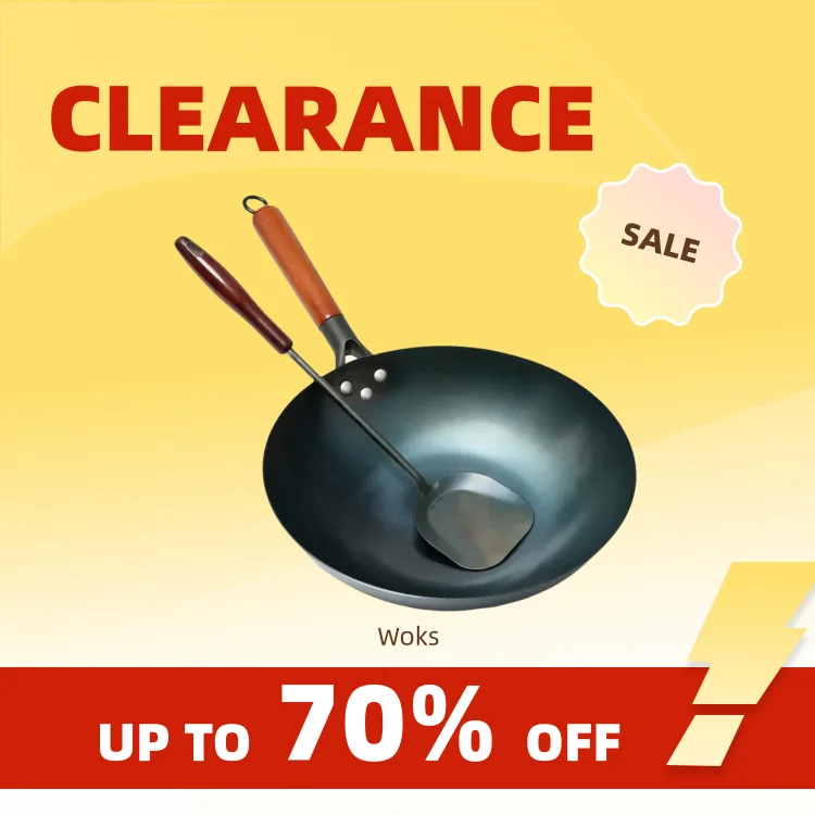 Clearance_Iron Pot Household Frying Pan Traditional Hand Forged Without Coating Wooden Handle Old-style Non-iron Pot (30cm)_Cont