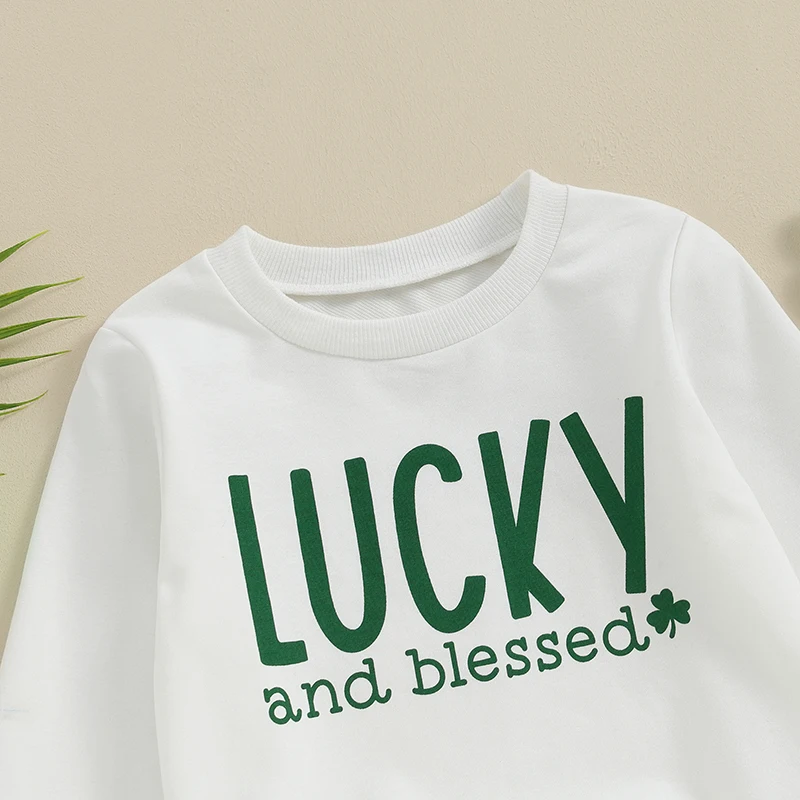 Children s Unisex Hoodies Lucky Clover Graphic Print Round Neck Sweaters Kids St Patrick s Day Outfits Autumn Jumpers for