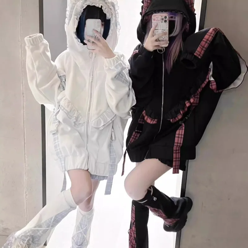 

Японский милый кардиган Y2k, женские свободные куртки на молнии с длинными рукавами, весна-осень 2021, новые утолщенные теплые топы Mujer