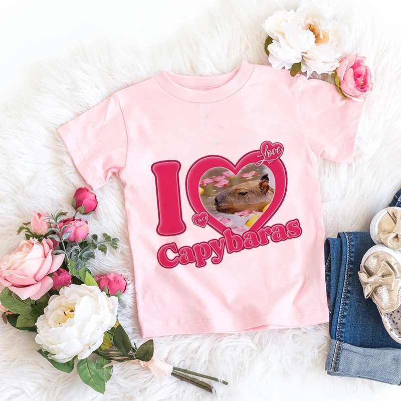 

Funny Capybara Love T Shirt Kids Kawaii Children T-Shirt Cartoon Clothes Kid Girl Boy Cute Capybaras Tshirt Baby Casual Top Tee