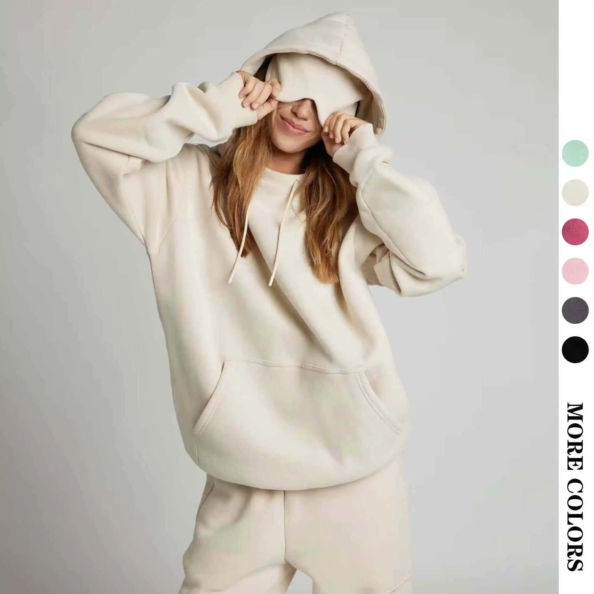 

Women's Hooded Hoodie Eye Mask Set Long Pants Street Style Winter Fashion Three-Piece Suit Pure Color Patchwork Long Sleeves