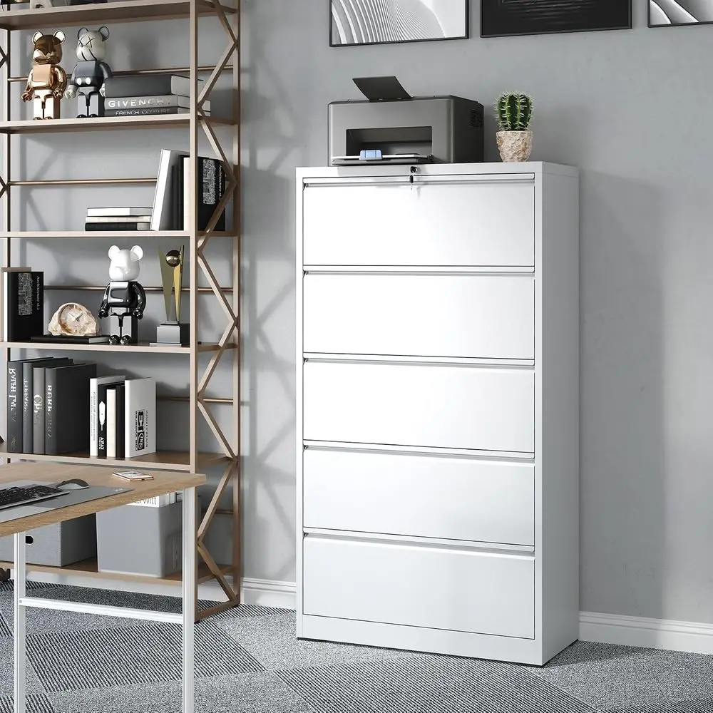 Der Cabinet Metal Lateral Filing Cabinet with Lock, Home Office Storage Organizer Cabinet for Legal/Letter/A4/4 Size Files, 35.5