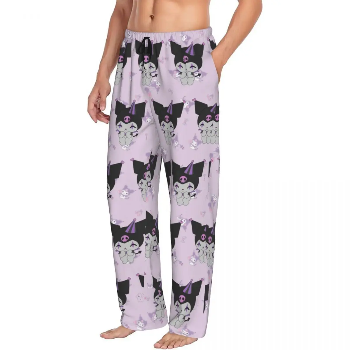 Pantalones de pijama personalizados Happy Kuromi, ropa de dormir para hombre, cintura elástica, pantalones bonitos Kawaii para dormir con bolsillos