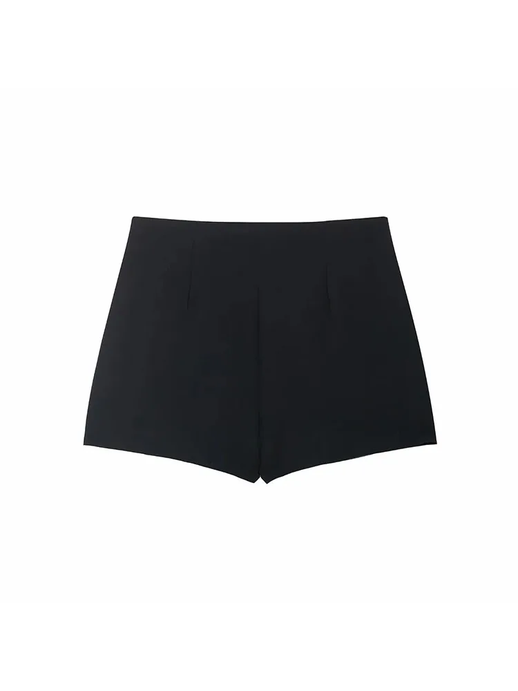 Faldas con cremallera lateral lisa y cadena para mujer, pantalones cortos Vintage de cintura alta, pantalones cortos elegantes para mujer 2025