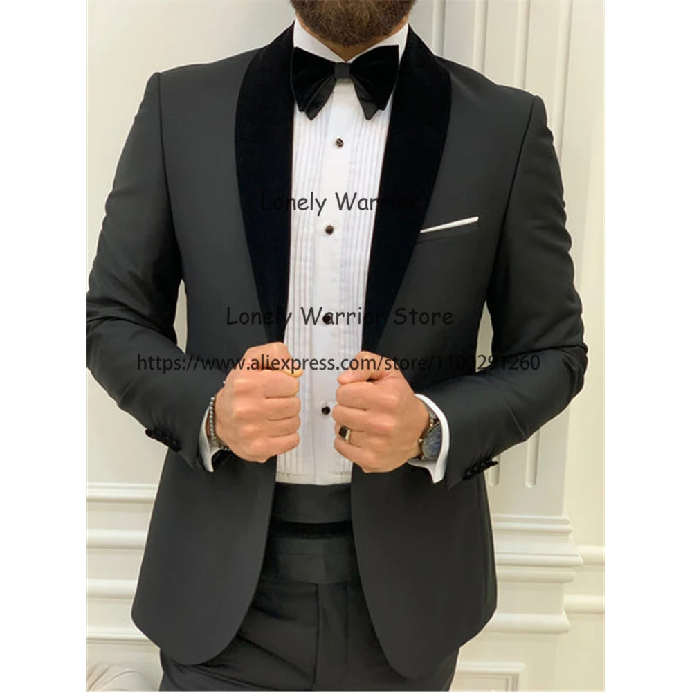 

Black Mens Suits Velvet Shawl Lapel Wedding Groom Tuxedo Slim Fit Formal Banquet Blazer 2 Piece Set Terno Masculino Jacket Pants