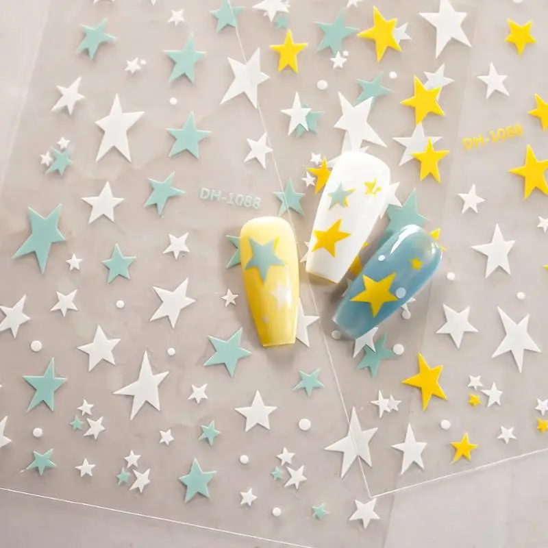 3D Irregular Star Nail Decal Blue and White Pentagram Adhesive Nail Art Sticker for DIY Nail Salon Design Gift Accessory