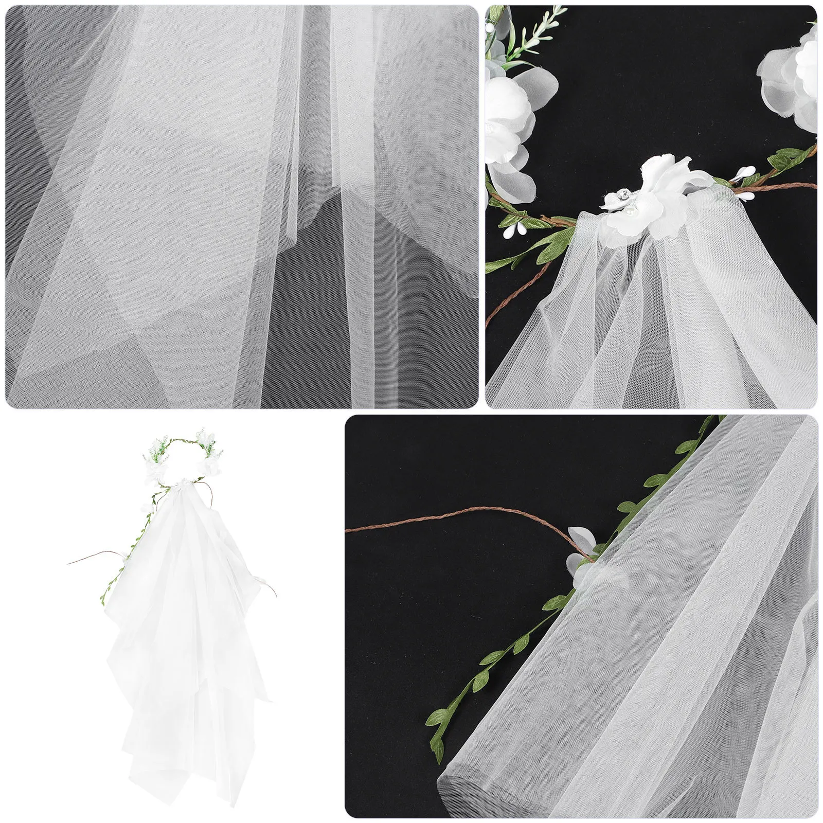 Elegant Rattan Yarn Veil Lightweight Durable Wedding Bridal Hair Accessory Garland Leaf Decor Boho Crown Woman Flower Veil Bride