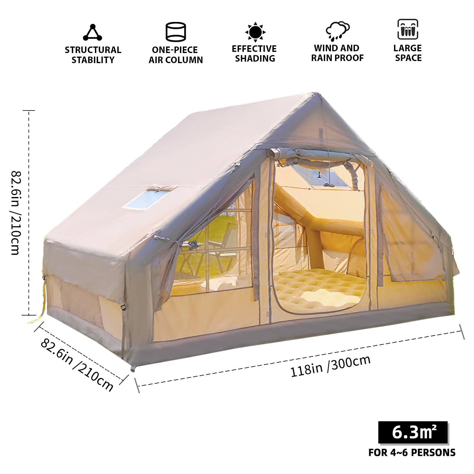 خيمة قابلة للنفخ للتخييم مع مضخة يدوية، خيمة تخزين خيمة هوائية للفصول الأربعة، سهلة الإعداد مقاومة للماء في الهواء الطلق أكسفورد
