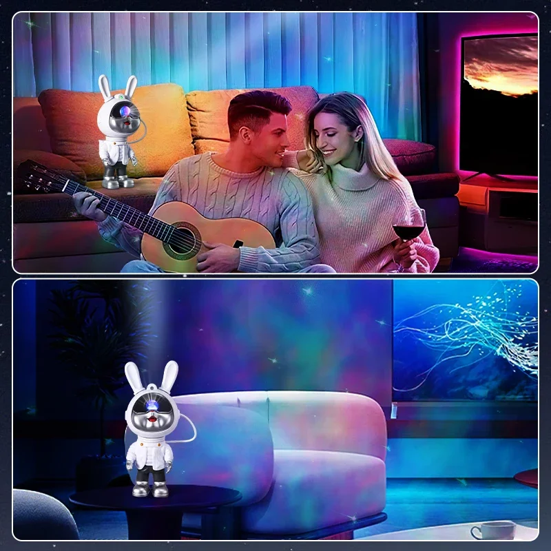 Space Rabbit Astronaut Starry Sky Projector Light 360 Adjustable Full Sky Star Nebula Atmosphere Night Light Kids Gift Home Deco