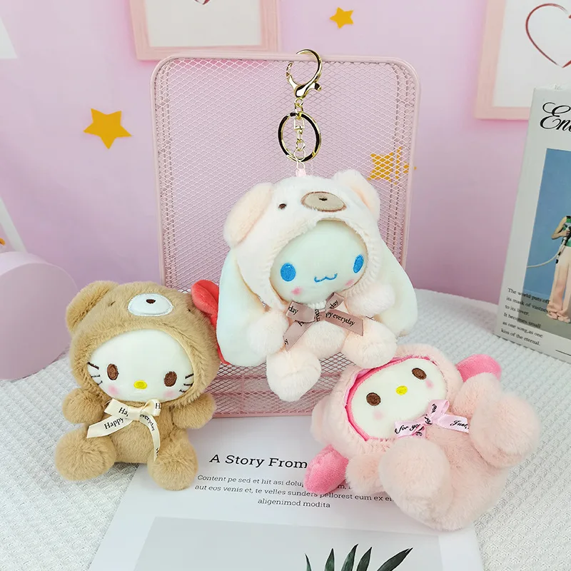 Sanrio Cartoon Transforma-se Em Melodia, Hello Kitty Plush Keychain, Mochila Pingente, Presente De Boneca