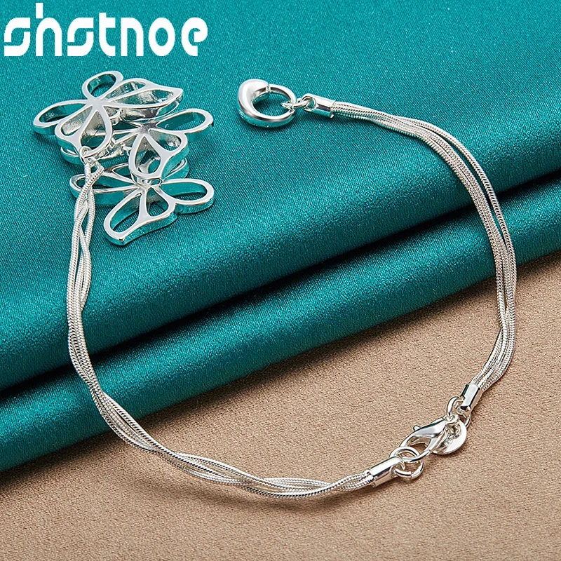 

SHSTONE 925 Sterling Silver Three Butterflies Chain Bracelets For Women Lady Birthday Party Wedding Fashion Charm Jewelry Gift