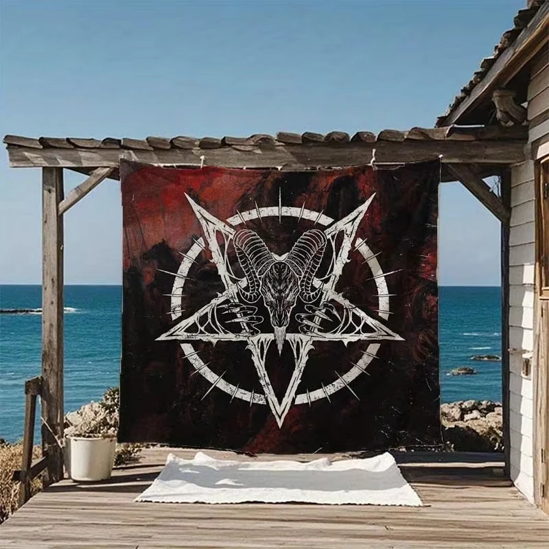 Durable and Wrinkle Resistant Sheep Totem Pentagram Tapestry Suitable for Gaming Rooms, Bedrooms, Cafes, Party Events
