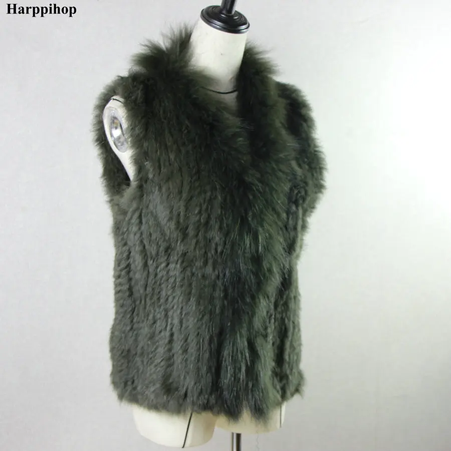 2023 new Women Genuine Natural Real rabbit fur Knitted Vests /Waistcoat/ gilet /coats with  Raccoon Fur collar vest 20 colors