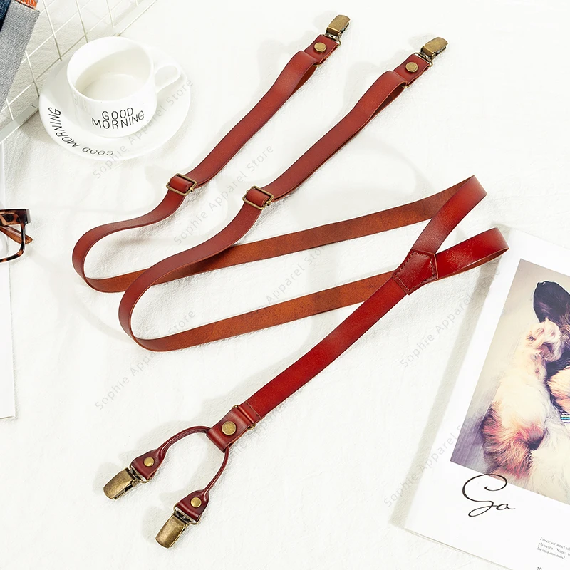 النمط البريطاني هوك الحمالات الجلدية الرجعية موضة طويلة عدم الانزلاق الحمالات كماشة النساء الرجال الأقواس Bretels الحمالات Hombre #3