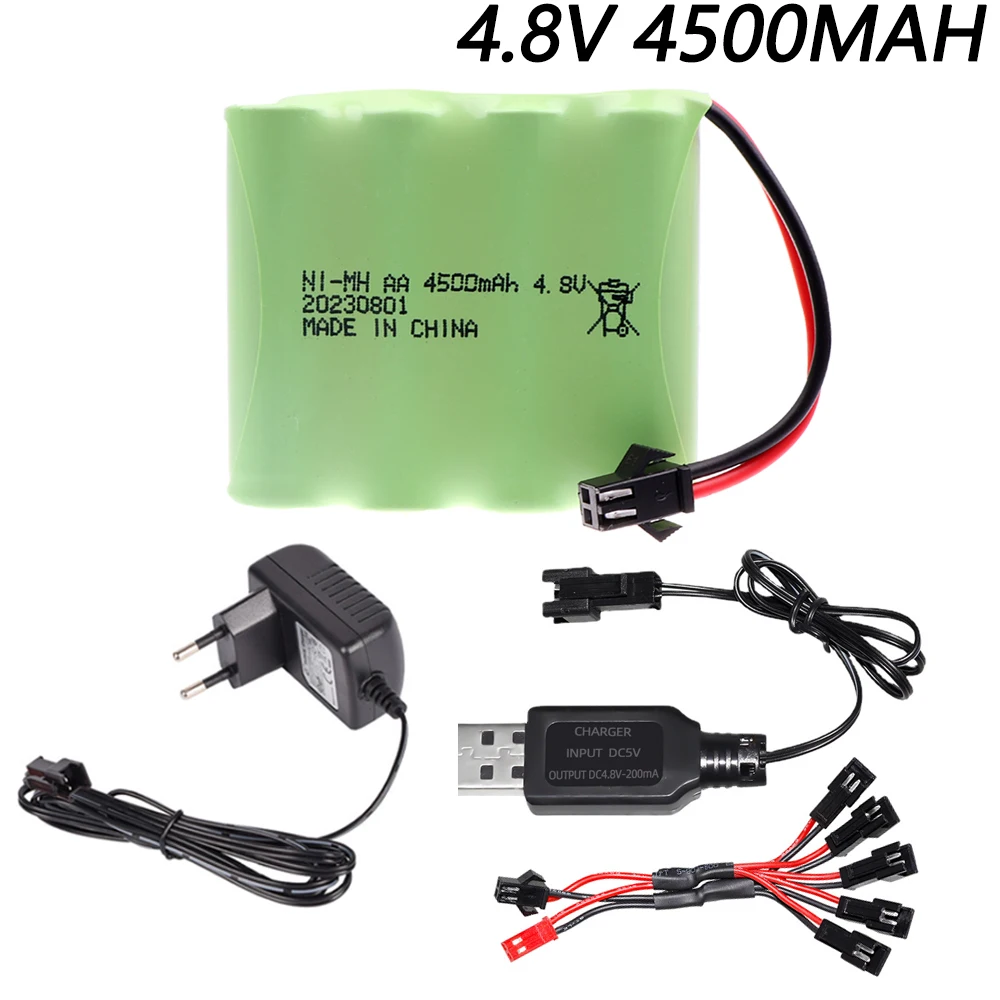 Baterai dan pengisi daya AA 4.8v 4500mah, untuk mainan Rc tangki robot perahu senjata Ni-MH AA 4.8v kemasan baterai isi ulang dengan colokan SM