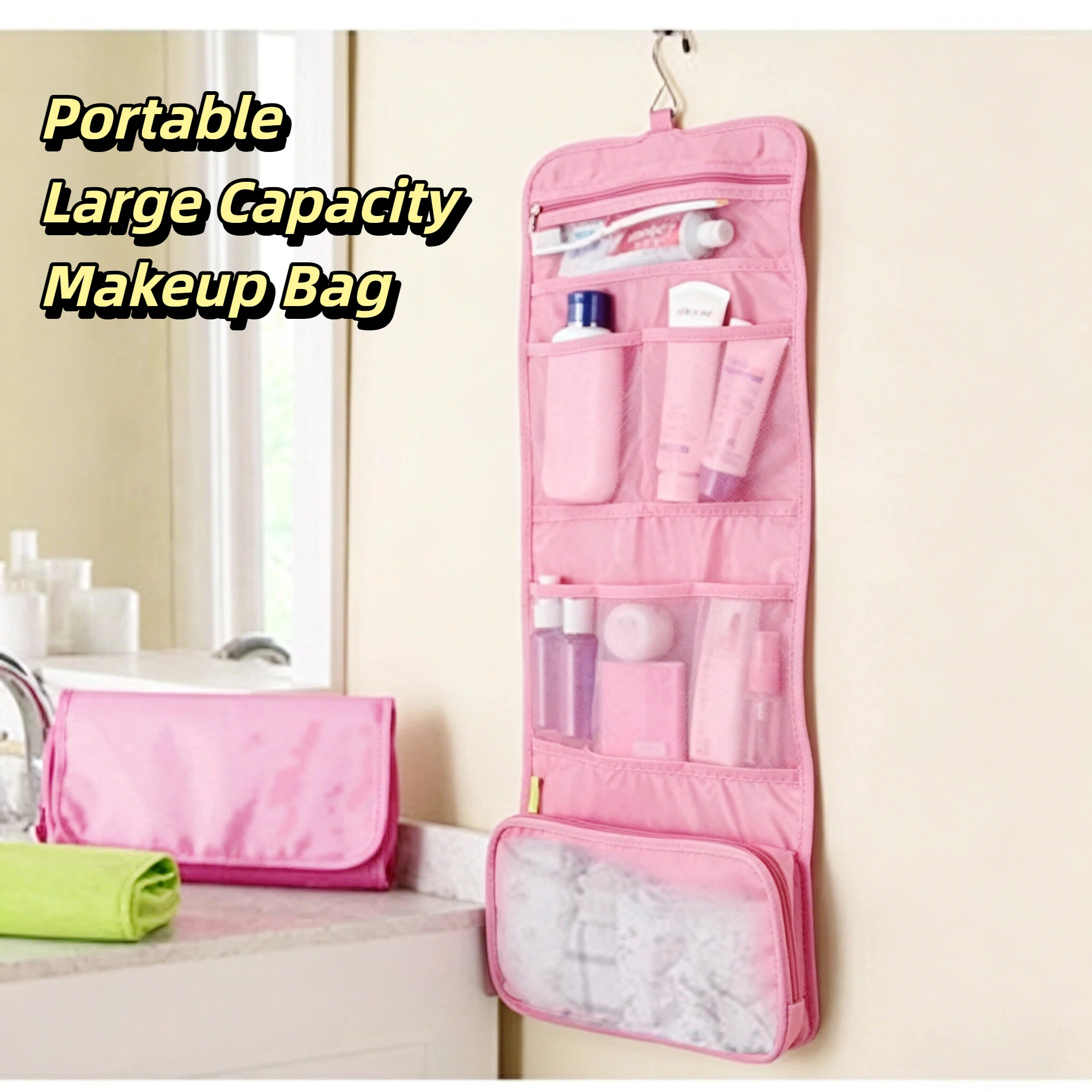 Portable Toiletry Washbag with Hanging Hook Large Capacity Travel  Makeup Case Waterproof Women Bathroom Cosmetic Storage Bag