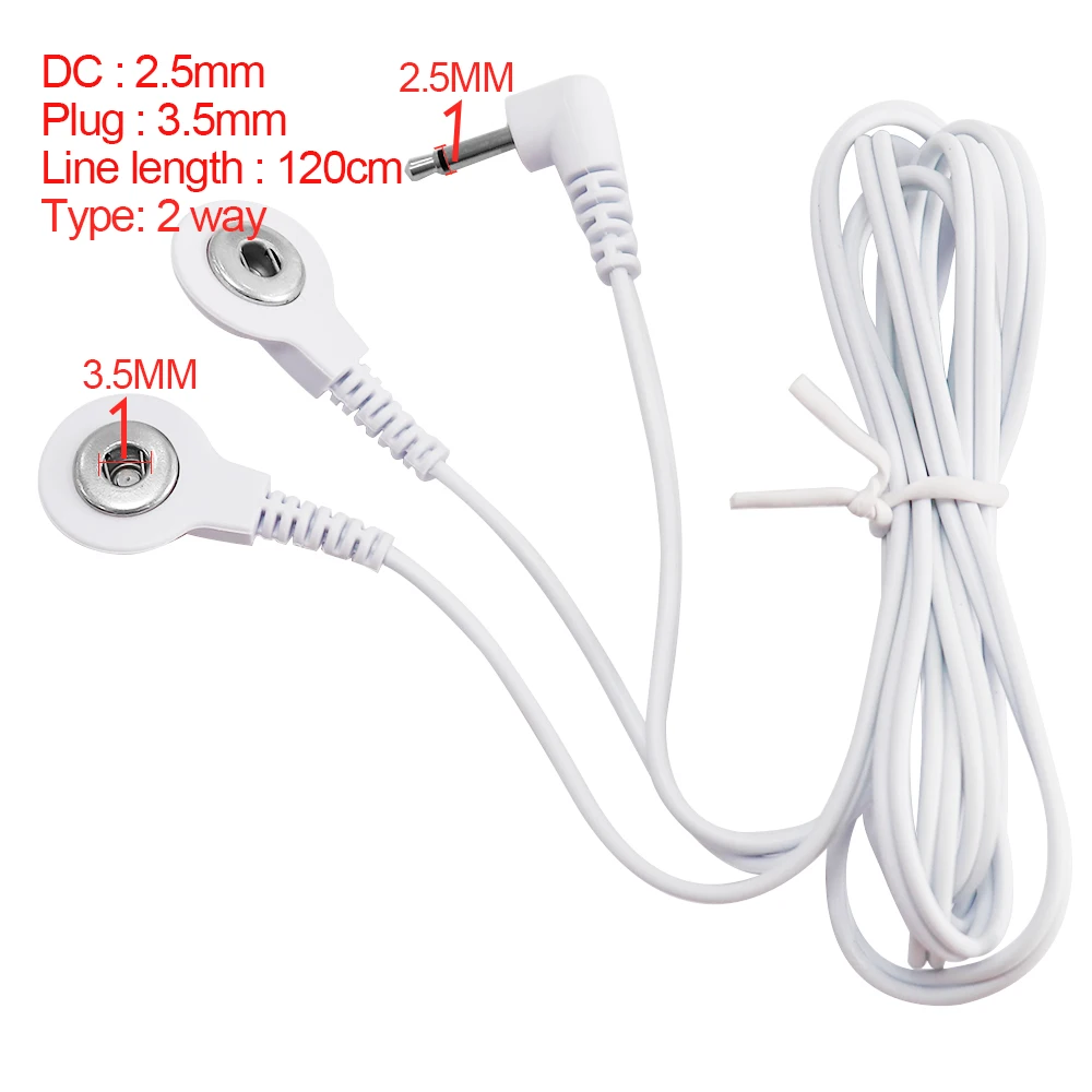 2 Way Electric Wire for Tens Unit EMS Electrical Muscle Stimulator Massager Electrode Pads Electrode Cable Wires 3.5mm Snap