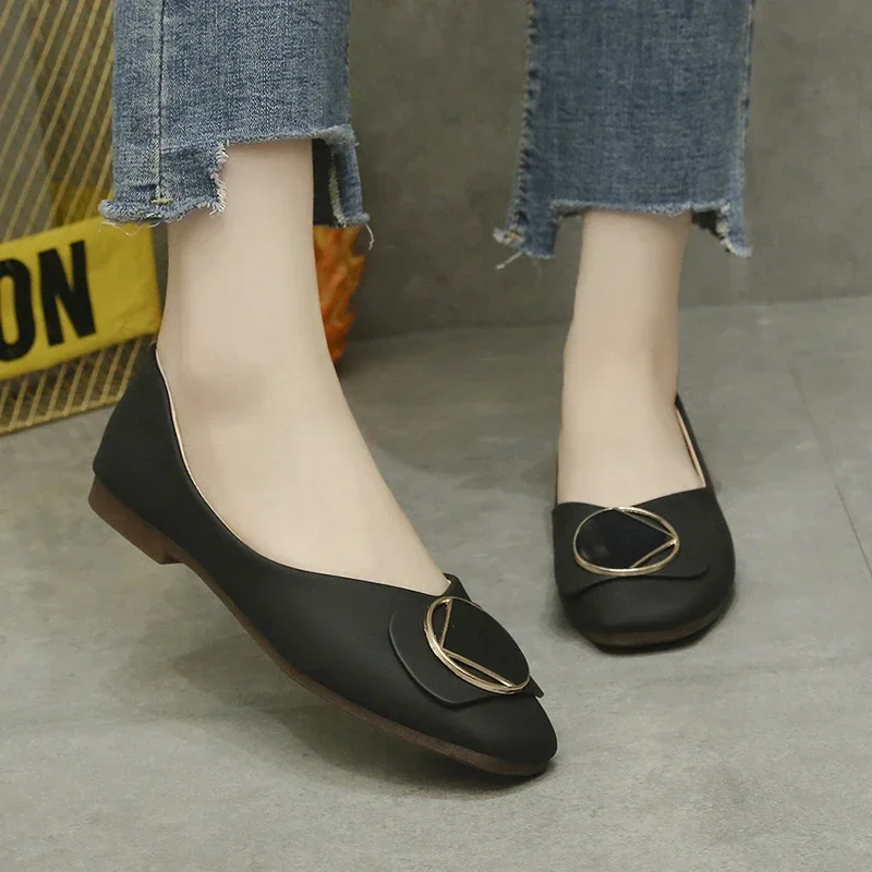 Women's Flat Shoes 2024 New Spring Summer Shallow Mouth Square Head Plain Bottom Soft Versatile Work Shoes for Office