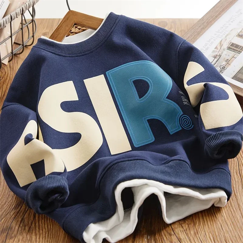 Autumn Kids Clothes Boys Letter Print Sweatshirt kids Fashion Handsome Hoodless Hoodies Children Spring Sports Casual Top