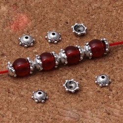 50pcs/lot Mix Tibetan Silver Flower Bead Caps 6mm Handmade Beads Spacer Accessories DIY Beads For Jewelry Making Tassel Caps