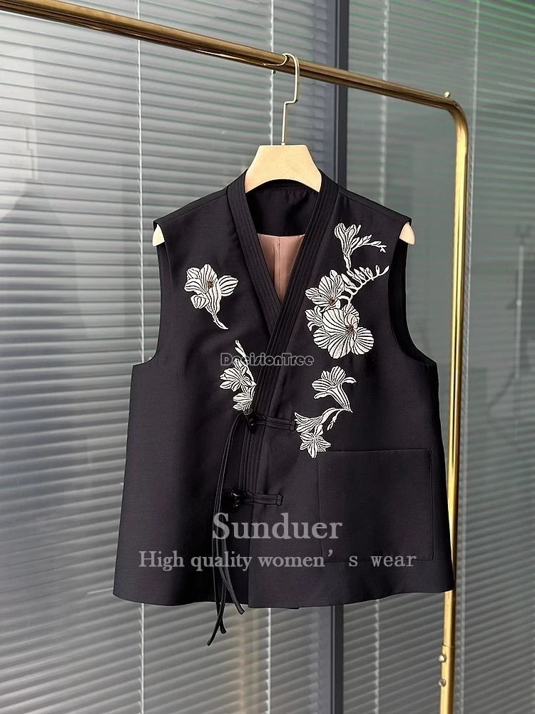 

2025 новый элегантный жилет в китайском стиле, женский летний жилет с вышивкой в стиле ретро, модный костюм без рукавов, женский жилет