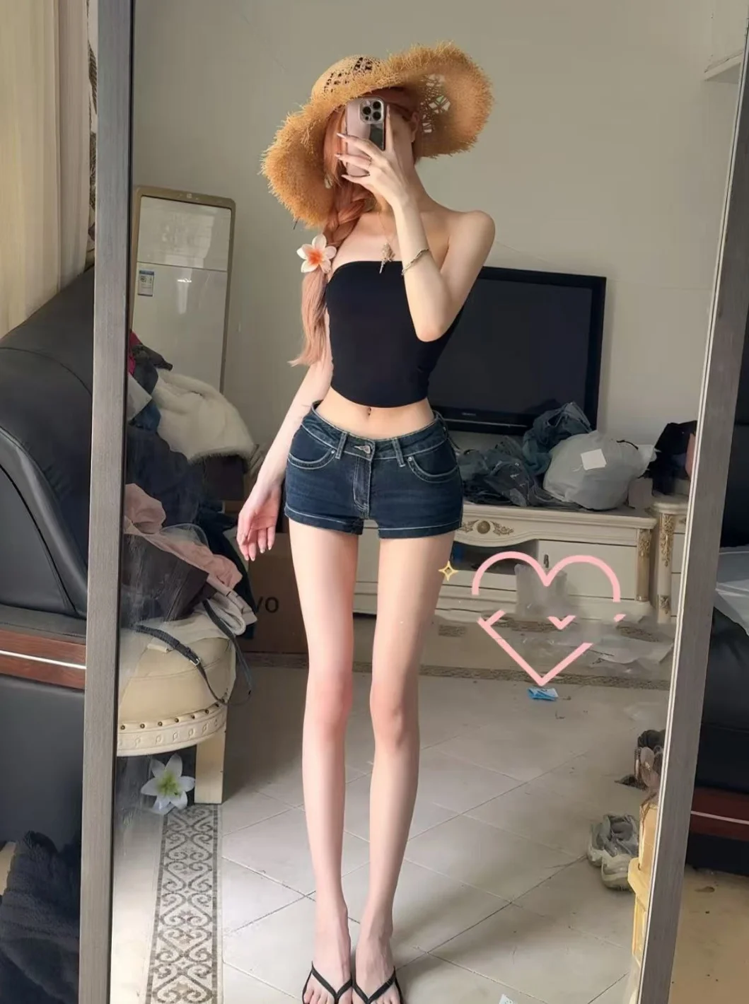 Low Waist Embroidered Denim Shorts Women's Slim Fit Butt Enhancing Padded Hot Pants Cotton Elastic Tight Bodycon Summer Shorts