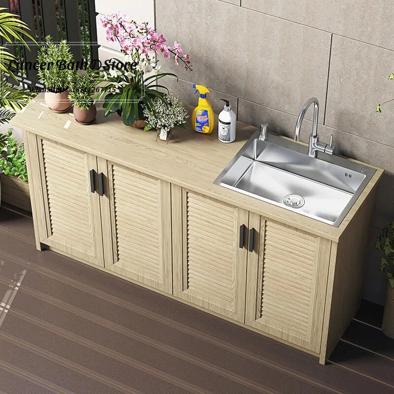 Outdoor balcony and courtyard waterproof and sun-proof aluminum alloy sink integrated dishwasher cabinet set
