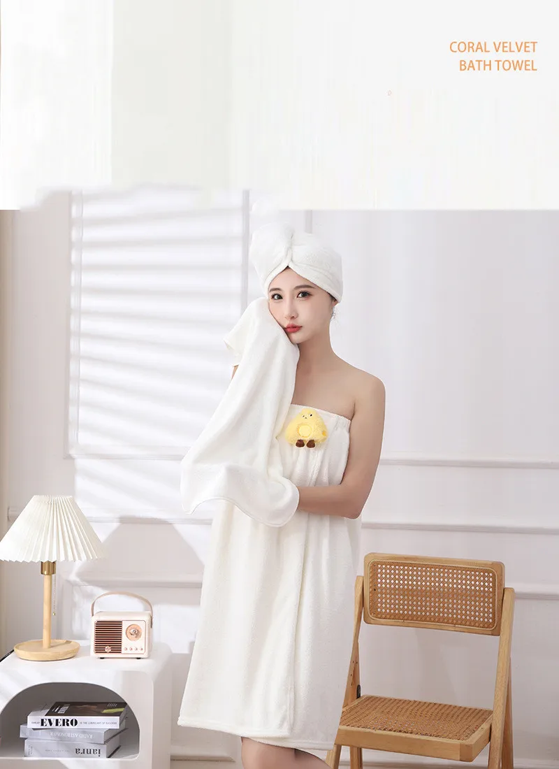 

Microfibre Women's Bath Towel Set Absorbent and Quick-drying Girls' Bath Towel Skirt Bath Robe Women