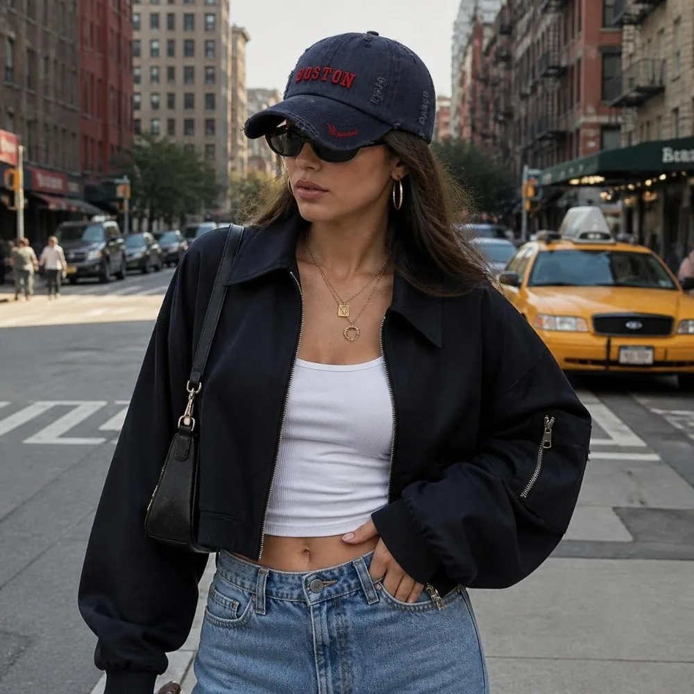 Fashion Washed Cotton Baseball Cap Adjustable Breathable Trucker Cap Boston Letter Sun Protection Embroidered Dad Hat Men Women